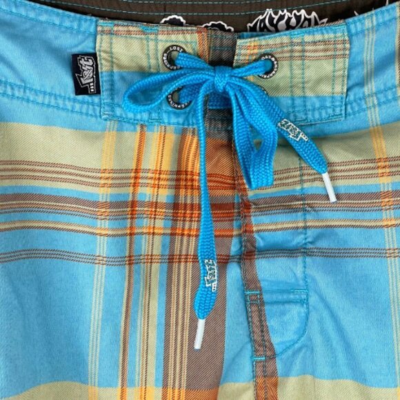 Lost Enterprises Boardshorts Mens 34 x 10" Plaid Print Swim Trunks Tattoo Ink - Picture 2 of 8